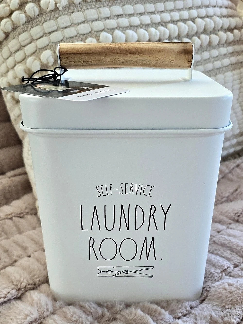 Rae Dunn Self-Service Laundry Room Metal Tin Container Medium Size